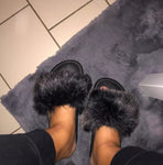 Black Soft Faux Fur Slides